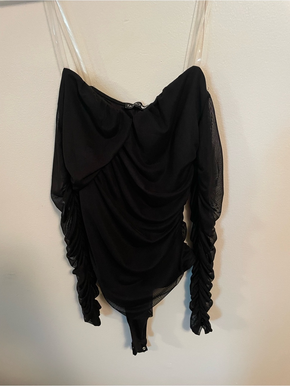 Fashion Nova Black Ruched Long Sleeve Bodysuit